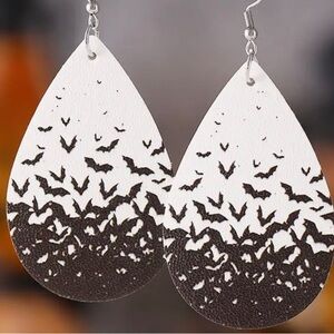 Halloween lightweight faux leather bat dangle earrings